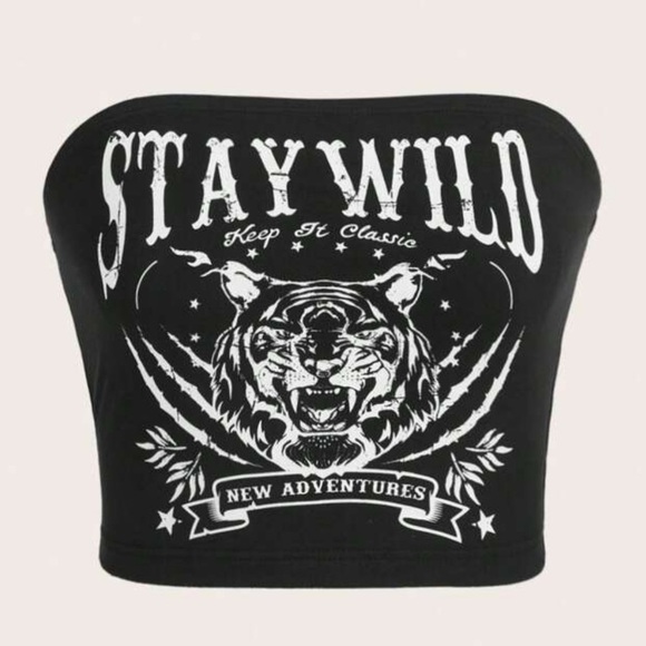 SHEIN Tops - SHEIN Black Tube Top with White Tiger Graphic